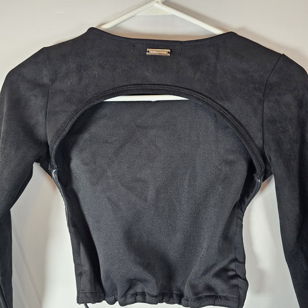 Maniere De Voir Top Women 6 Black Stretch Faux Suede Cropped Backless Tie Sexy - Picture 6 of 8
